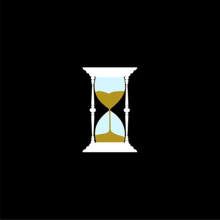Sand clock timer icon or logo, Vintage hourglass, sandglass timer or clock on dark backgroundのイラスト素材