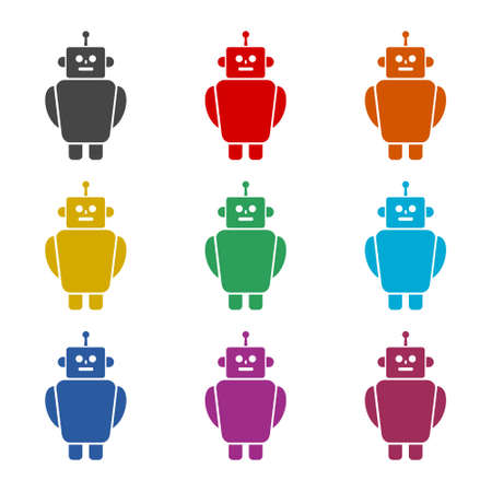 Robot flat simple icon or logo, color setのイラスト素材