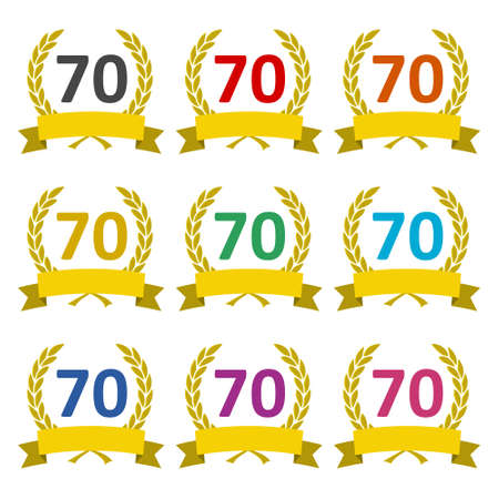 Happy birthday 70 years gold icon or logo, color setのイラスト素材