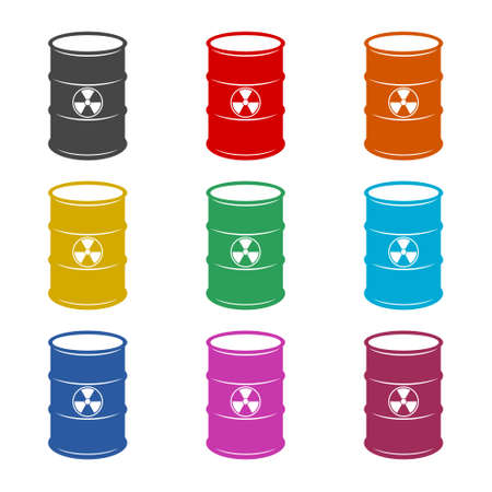 Radioactive green slime icon or logo, Barrel with spilled liquid, color setのイラスト素材