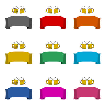 Dog Banner, dog holding blank sign icon or logo, color setのイラスト素材