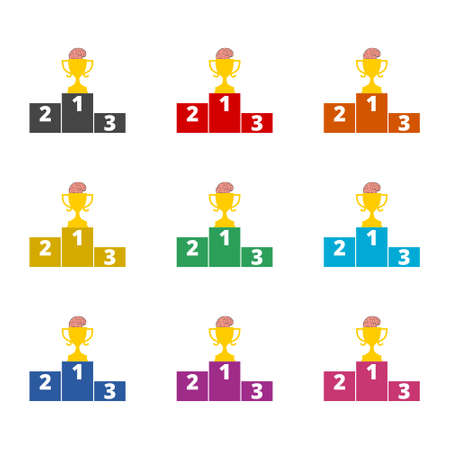 Brain stands on the winners podium icon or logo, color setのイラスト素材