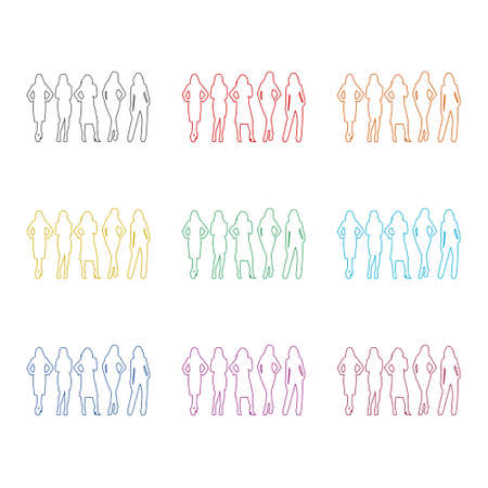 Group of People Vector Silhouette icon or logo, color setのイラスト素材