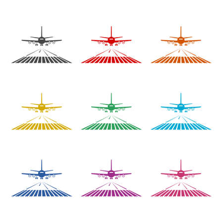 Airport icon or logo, Airplane on the runway, color setのイラスト素材