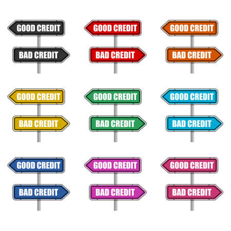 Road sign with bad credit good credit words icon  color setのイラスト素材