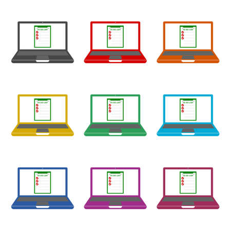 Laptop and To Do List, To Do List on laptop screen icon or logo, color setのイラスト素材