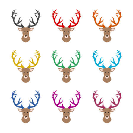 Deer head illustration icon  , Deer Head Silhouette, Deer , color setのイラスト素材