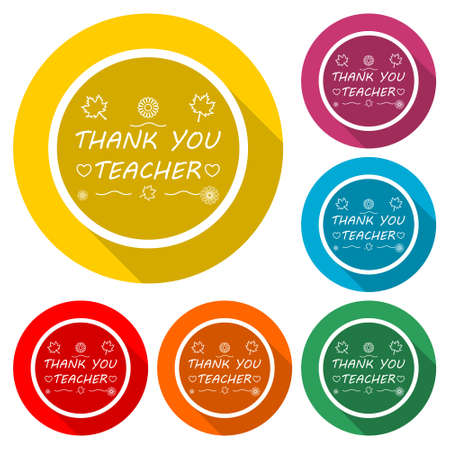 Thank You Teacher on blackboard background, Teacher's Day icon, color set with long shadowのイラスト素材