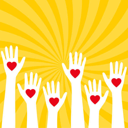 Caring up hands hearts, Volunteers icon or signのイラスト素材