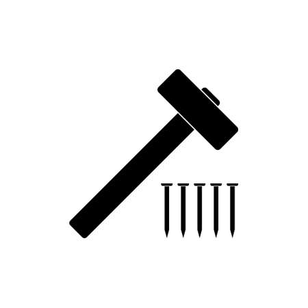 Hammer and nail Icon or sig, tools icon, simple shapeのイラスト素材