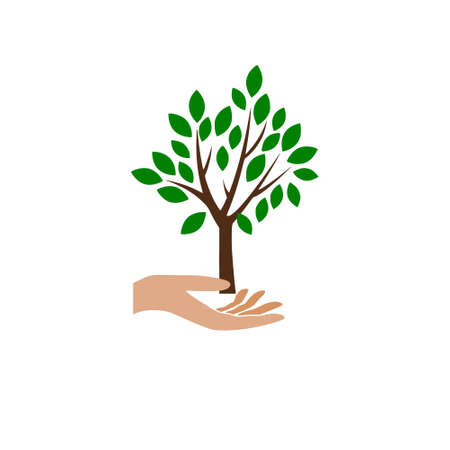 Hand with a tree symbol, Tree in handのイラスト素材