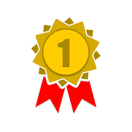Number 1 winner ribbon award badge, Gold medalのイラスト素材