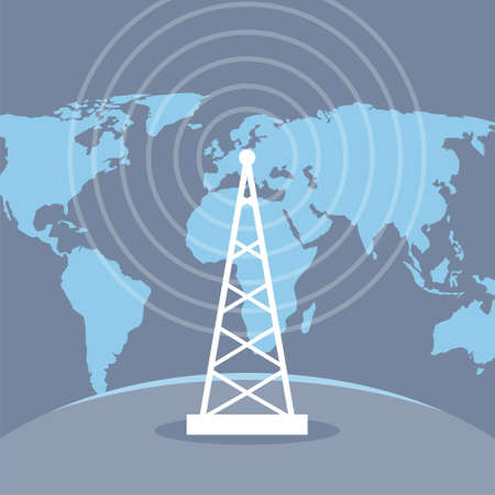 Radio tower transmitter and world map
