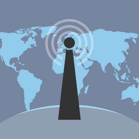 Radio tower transmitter and world mapのイラスト素材