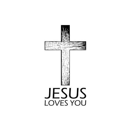 Black wooden cross icon with text Jesus Loves youのイラスト素材