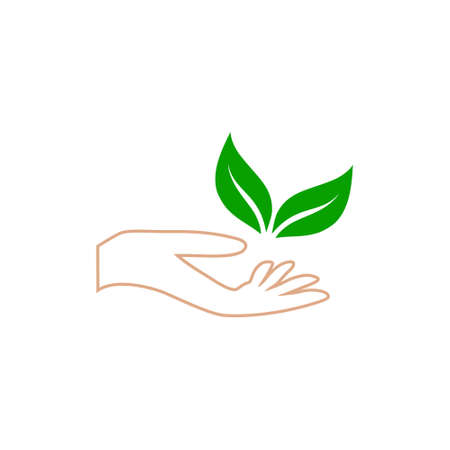 Leaf on the hand icon on the white backgroundのイラスト素材