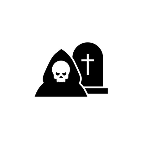 Grim reaper in graveyard, Death and grave iconのイラスト素材