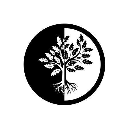 Tree of life icon,   button, illustration with tree and roots silhouetteのイラスト素材