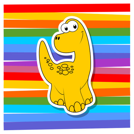 Cute cartoon dinosaurs on color backgroundのイラスト素材