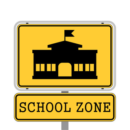SCHOOL ZONE yellow road signのイラスト素材