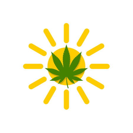 Medical Marijuana Cannabis hemp, sun shape icon illustrationのイラスト素材