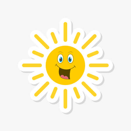 Cute sun with smile sticker isolated on white backgroundのイラスト素材