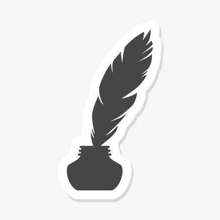 Feather quill pen and glass inkwell isolated on a white backgroundのイラスト素材