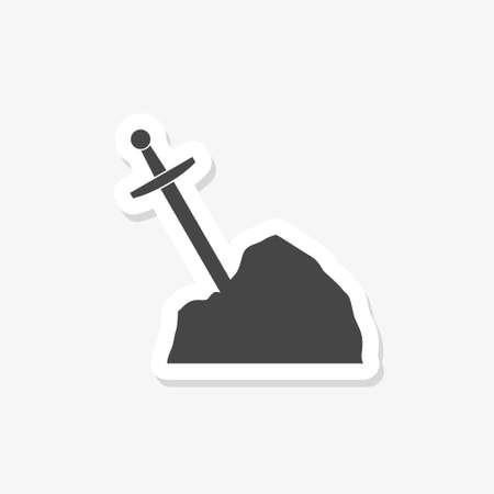 Comic sword on a stone sticker. Simple illustration designのイラスト素材