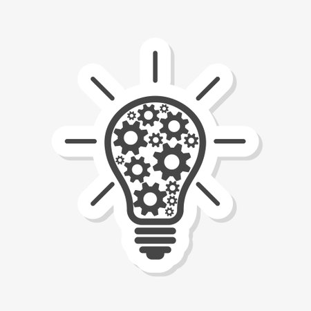 Innovation concept sticker icon in flat style. Light bulb with gear mechanismのイラスト素材
