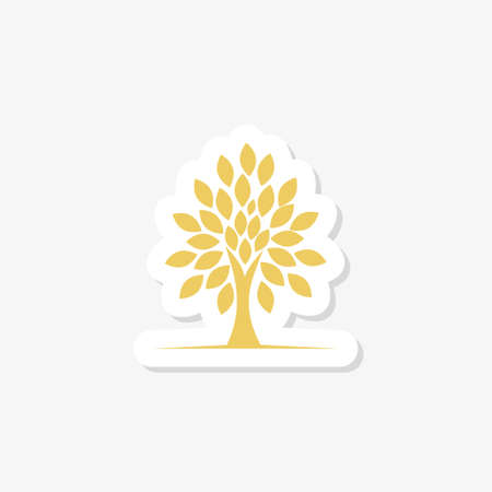 Gold silhouette tree with leaves. Ecology, natural, organic labelのイラスト素材