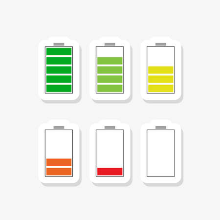 Set of batteries with different charge levels icon sticker