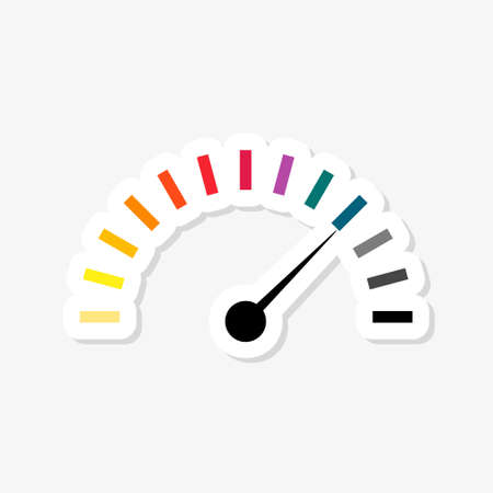 Speedometer colored sticker icon. Speed indicator in trendy flat styleのイラスト素材