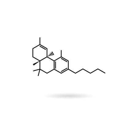 CBD molecular formula, cannabidiol molecule structure line iconのイラスト素材