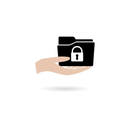 Folder and lock icon isolated on black background. Closed folder and padlockのイラスト素材