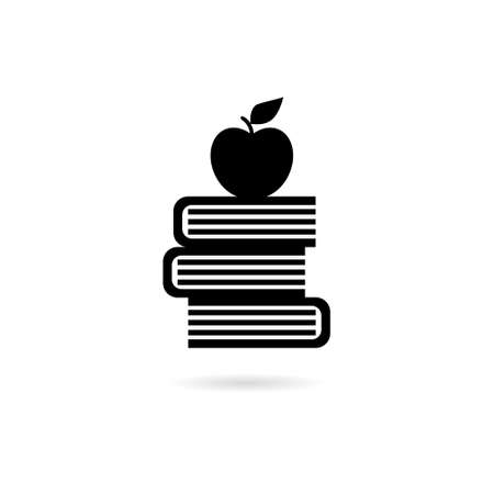 Apple and books icon isolated on white backgroundのイラスト素材