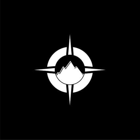 Compass with mountain for logo design isolated on black backgroundのイラスト素材