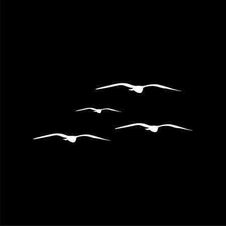 Flying Seagull Bird silhouette isolated on black backgroundのイラスト素材