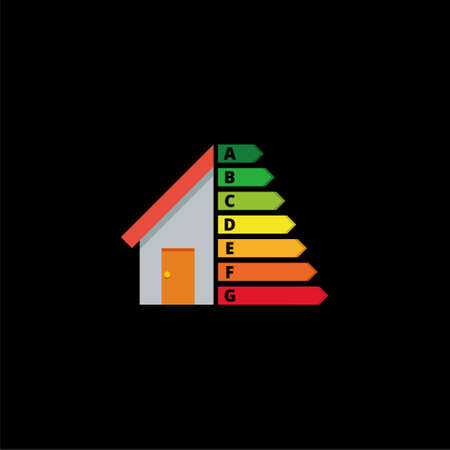 Energy efficient house icon, the concept of energy efficiency of housing isolated on black backgroundのイラスト素材