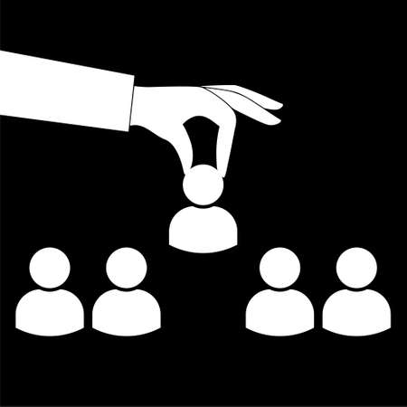 Search a people icon isolated on black background. Recruitment or selection conceptのイラスト素材