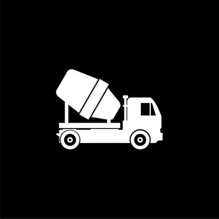 Concrete truck icon, cement mixer isolated on black backgroundのイラスト素材