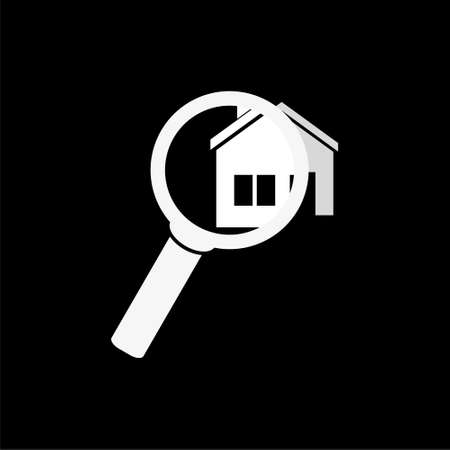 Search new house icon. Home with magnifying glass isolated on white backgroundのイラスト素材