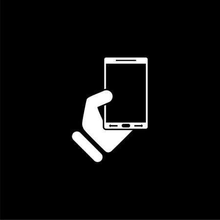 Human Hand Holding Smartphone icon isolated on black backgroundのイラスト素材