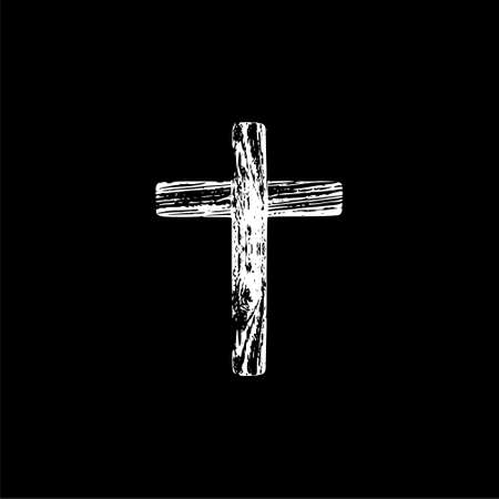Wooden cross icon isolated on black backgroundのイラスト素材