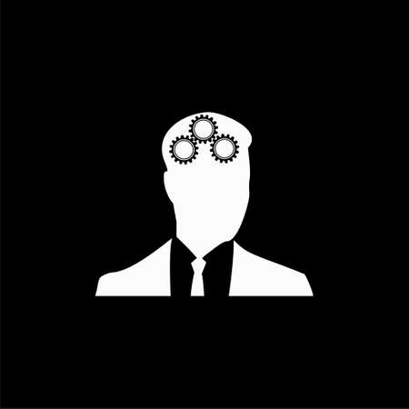 Head businessman with gears in brain icon isolated on black backgroundのイラスト素材