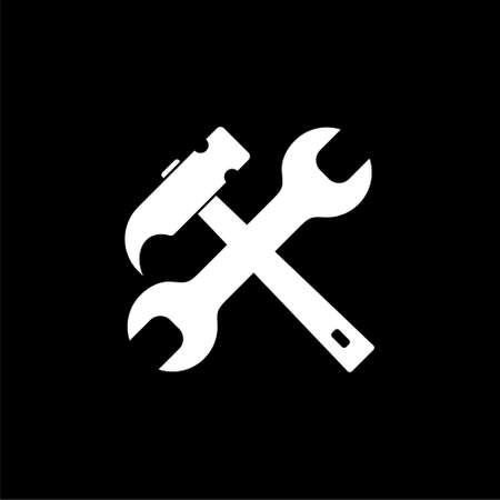 Wrench and hammer icon isolated on black backgroundのイラスト素材