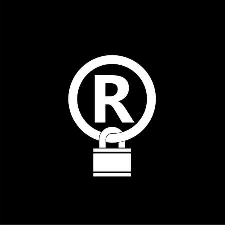 Registered Trademark concept with padlock icon isolated on black backgroundのイラスト素材