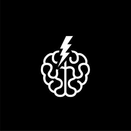 Lightning bolt in brain icon isolated on black backgroundのイラスト素材