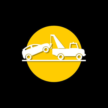 Car towing truck icon isolated on black backgroundのイラスト素材