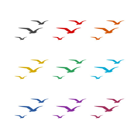 Seagull figures in the sky color icons set isolated on white backgroundのイラスト素材