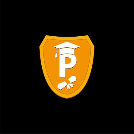 Letter P with a graduation hat isolated on black backgroundのイラスト素材